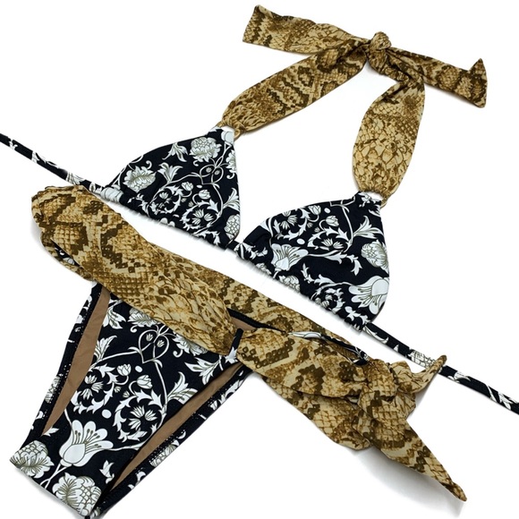 Cia Maritima Snakeskin Floral Thong Bikini - Picture 2 of 14